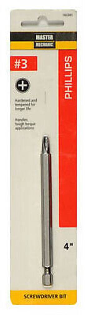 Master Mechanic 160385 6 Pack Power Screwdriver Bit #3 Phillips 4- Inch